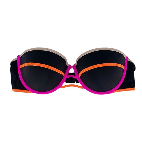 Victoria's Secret The Flirt Bandeau Bikini Top Bra Size 36B Black Neon - Picture 1 of 3